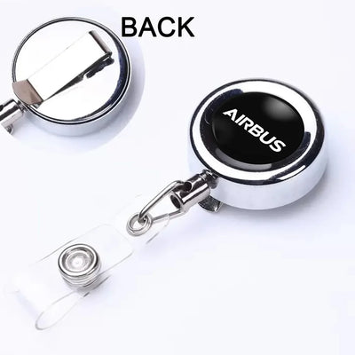 Airbus & Text aviation design on durable plastic with metal clip retractable ID card badge.