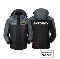 Thumbnail for Antonov & Text aviation design printed on heavyweight insulated shell thick winter jacket.