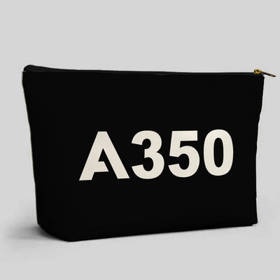 Airbus A350 Flat Text aviation print zipper pouch, durable polyester.