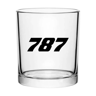 Boeing 787 Flat Text aviation design on whiskey glass, special-edition crystal cut.