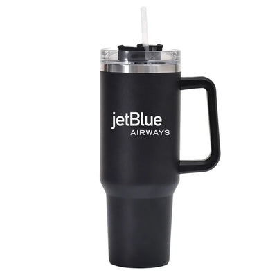 jetBlue Airways Airlines 40oz Stainless Steel Car Mug With Holder aviation design on 40oz car mug, 40oz vacuum-insulated.