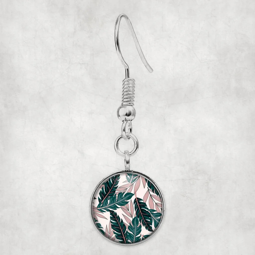 Seamless Palm Leafs aviation-themed earrings, polished hypoallergenic alloy.