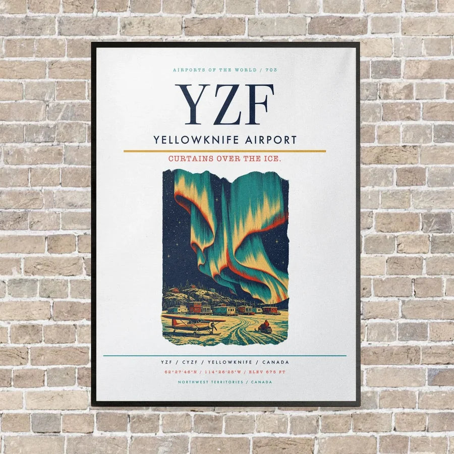 Yellowknife Airport YZF vertical canvas print - framed - white background
