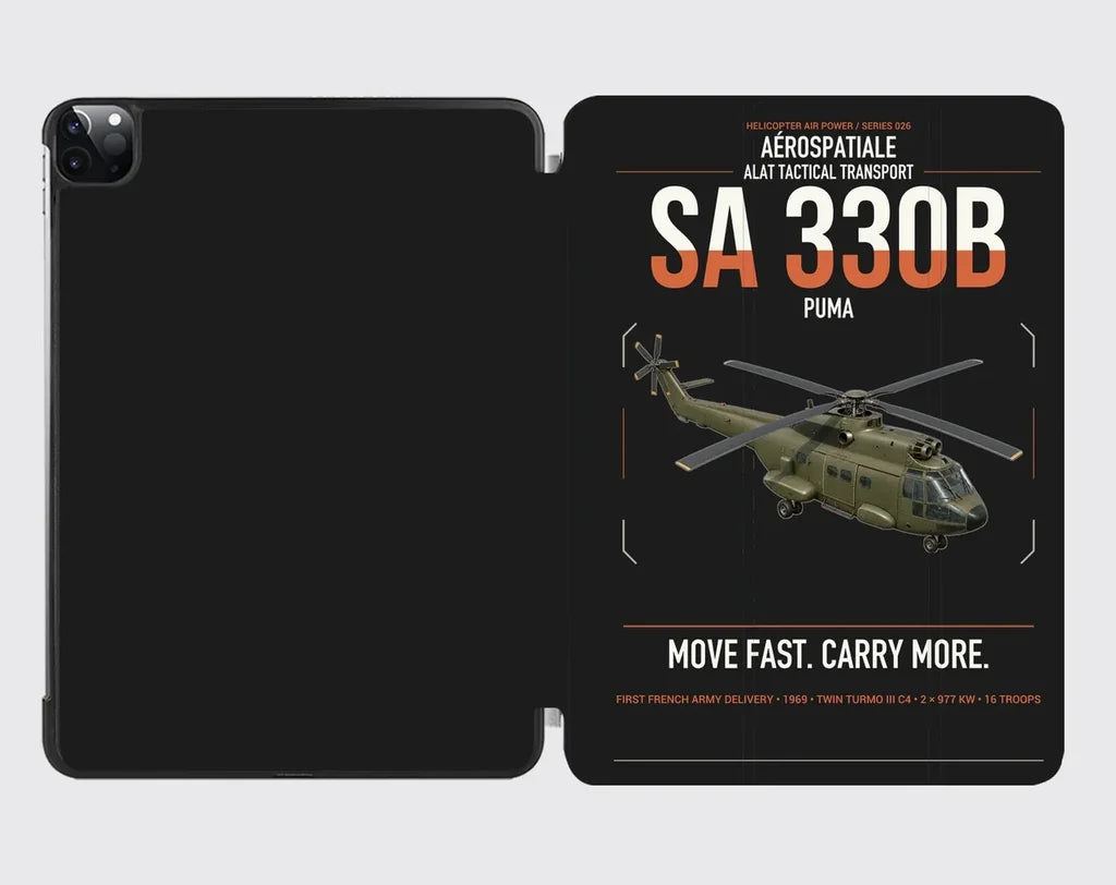 Aérospatiale SA 330B Puma design on black ipad tablet case