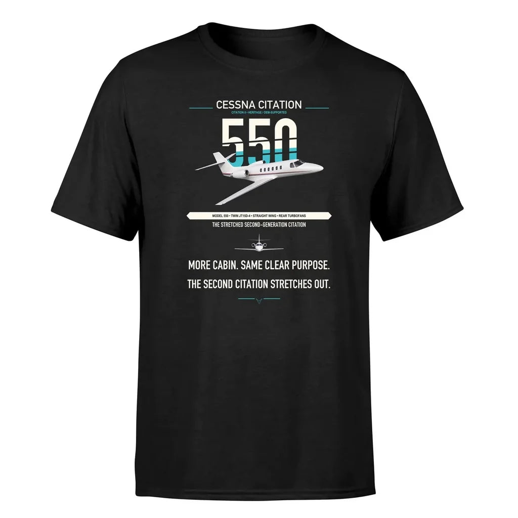 Cessna Citation 550 - Citation II design on black double-side t-shirt, single-side print