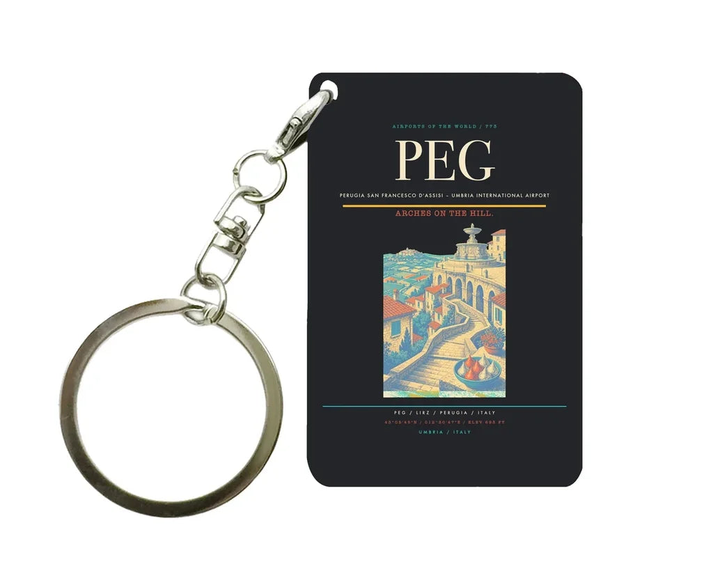 Perugia San Francesco d'Assisi – Umbria International Airport (PEG) design on black key chain