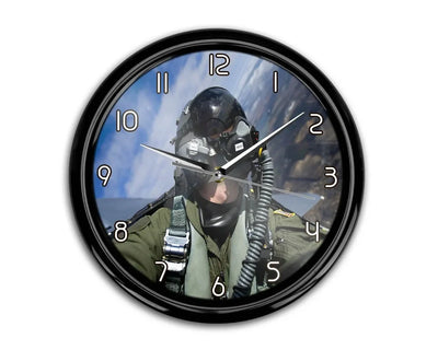 Amazing Military Pilot Selfie aviation themed wall clock, premium wood and metal.
