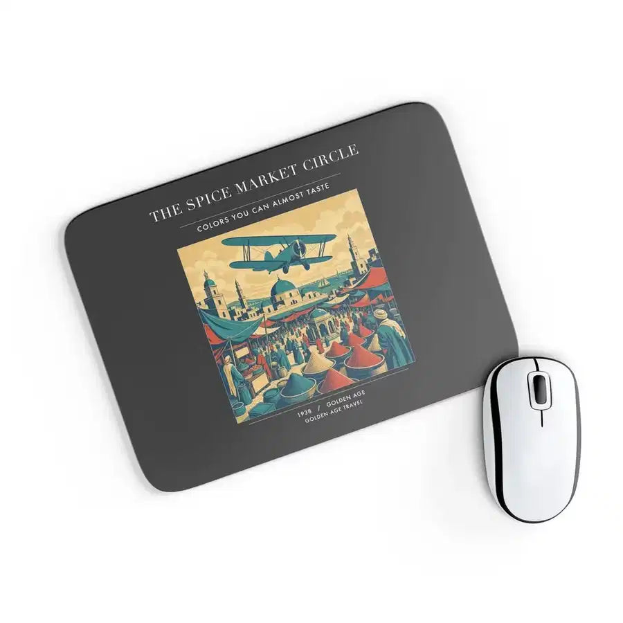 VINTAGE G4498 - The Spice Market Circle - Designed Mouse Pads design on black rectangle