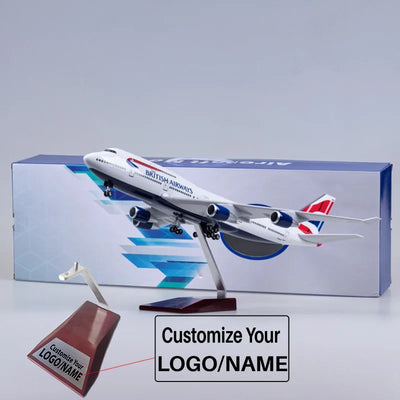 Side view of British Airways Boeing 747 Airplane Model (1/150 Scale - 47CM) aviation LED model airplane in diecast metal with.