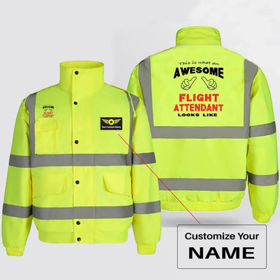 Flight Attendant aviation design printed on insulated shell with high-visibility reflective panels reflective winter jacket.
