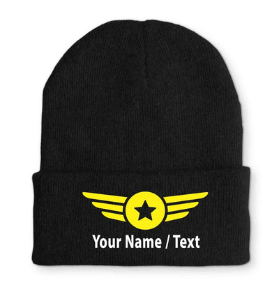 Custom Name & Badge (4) Embroidered aviation embroidery on soft knit fabric beanie.