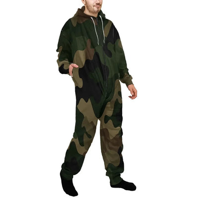 Military Camouflage Army Green Jumpsuit for Men & Women aviation design on soft cotton blend jumpsuit.
