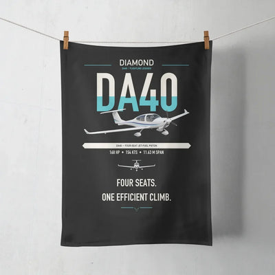 Diamond DA40 design on black towel