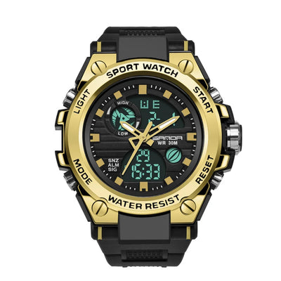 Side view of Men Military Army Mens Watch Waterproof aviation shock-resistant pilot watch in rugged stainless steel, polished.