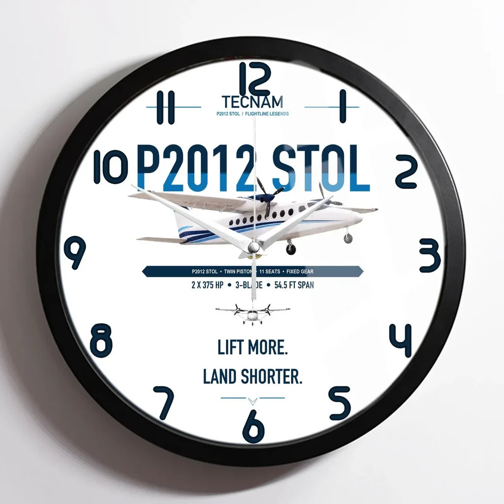 Tecnam P2012 STOL design on white framed wall clock