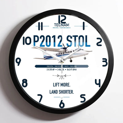 Tecnam P2012 STOL design on white framed wall clock