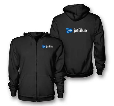 Jetblue Airways Airlines logo on black zipped hoodie