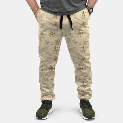 Very Cool Vintage Planes aviation design on soft cotton blend 3D-printed sweatpants.