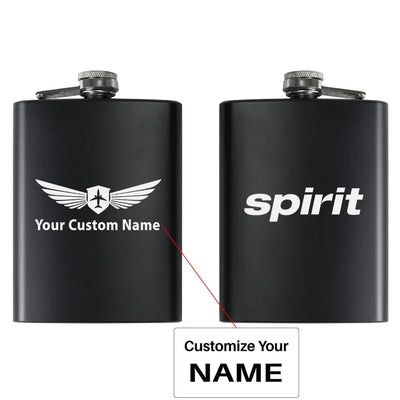 Spirit Airlines aviation design on stainless hip flask, compact pocket-size flask.
