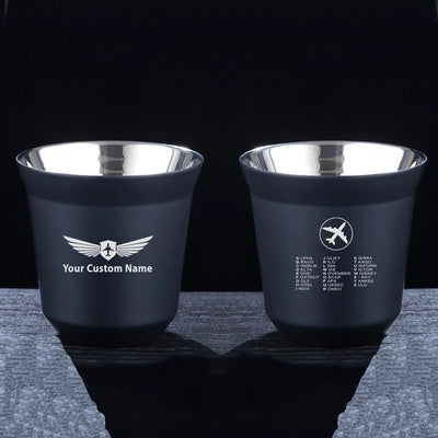 Aviation Alphabet 2 aviation design on double-wall coffee mug, vacuum-insulated double-wall.