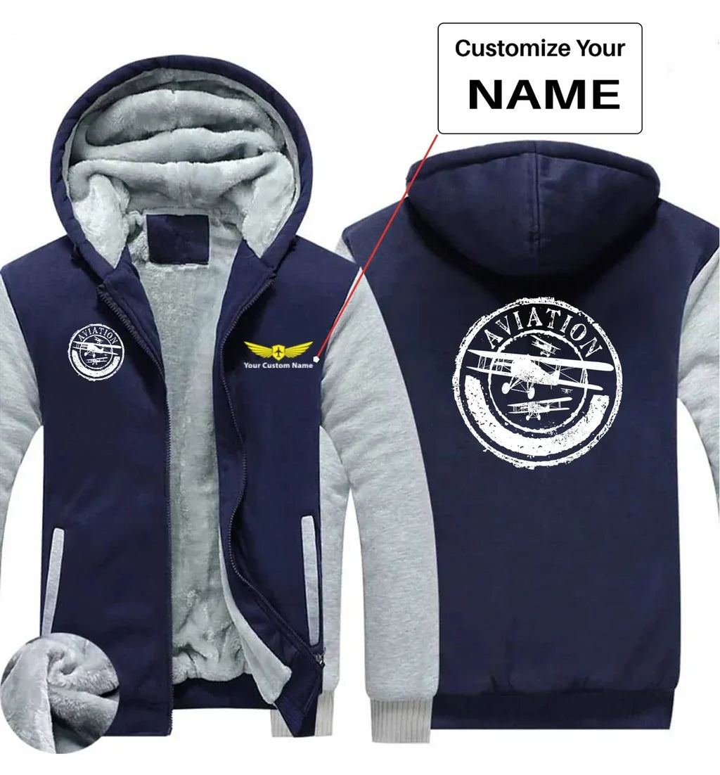 Aviation Lovers aviation design printed on soft cotton blend zipped sweatshirt.
