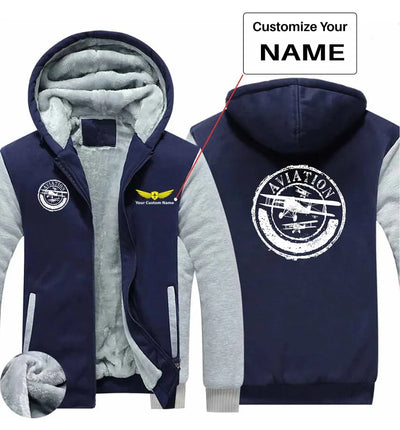 Aviation Lovers aviation design printed on soft cotton blend zipped sweatshirt.