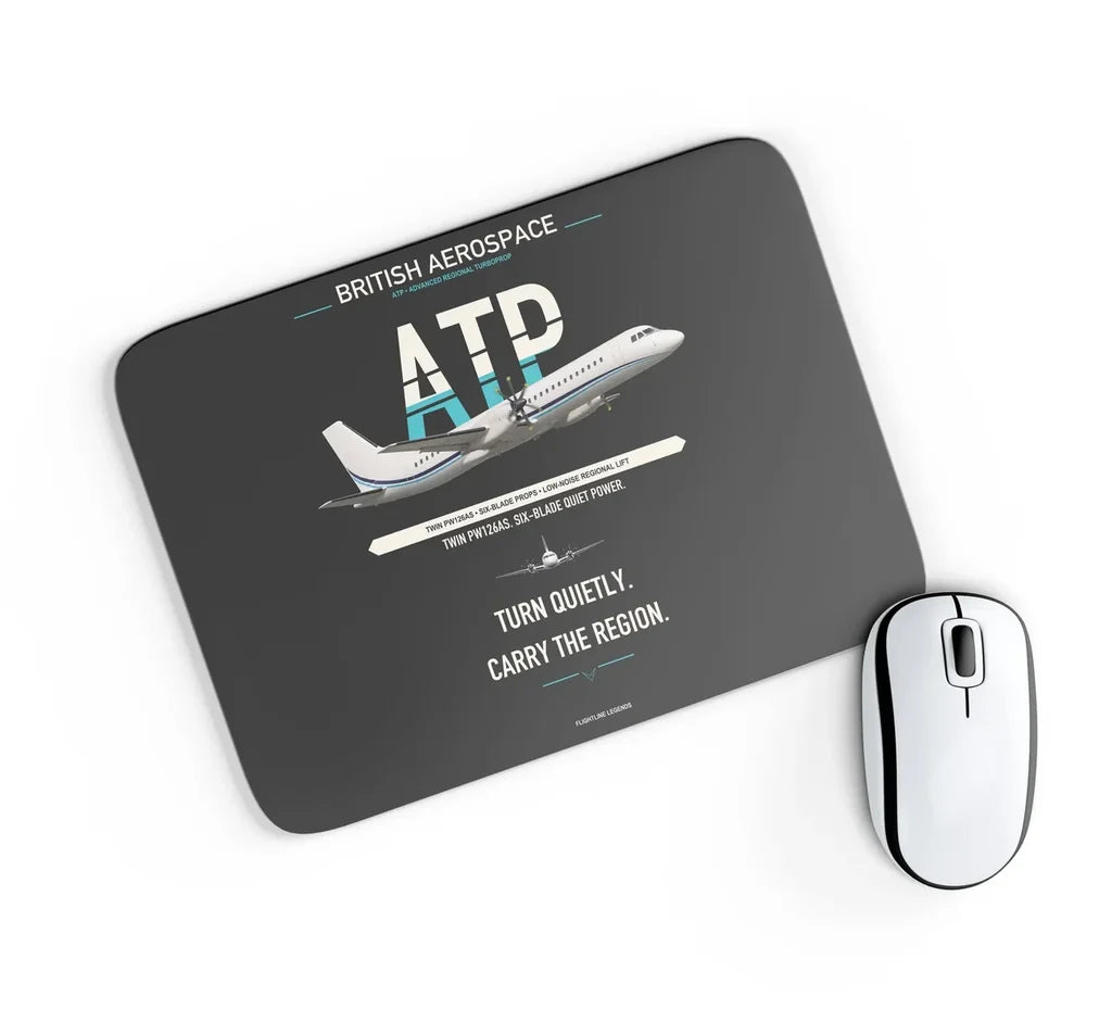 British Aerospace ATP design on black rectangle mouse pad