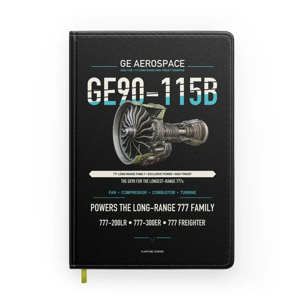 GE90-115B design on black notebook