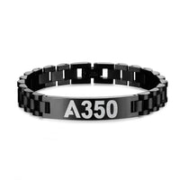 Thumbnail for Airbus A350 Flat Text aviation-themed chain bracelet, polished stainless steel.
