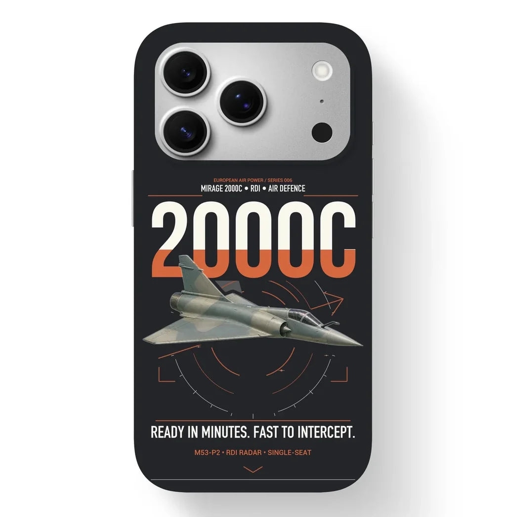 Dassault Mirage 2000C RDI design on black magsafe iphone case, for iPhone 17 Pro