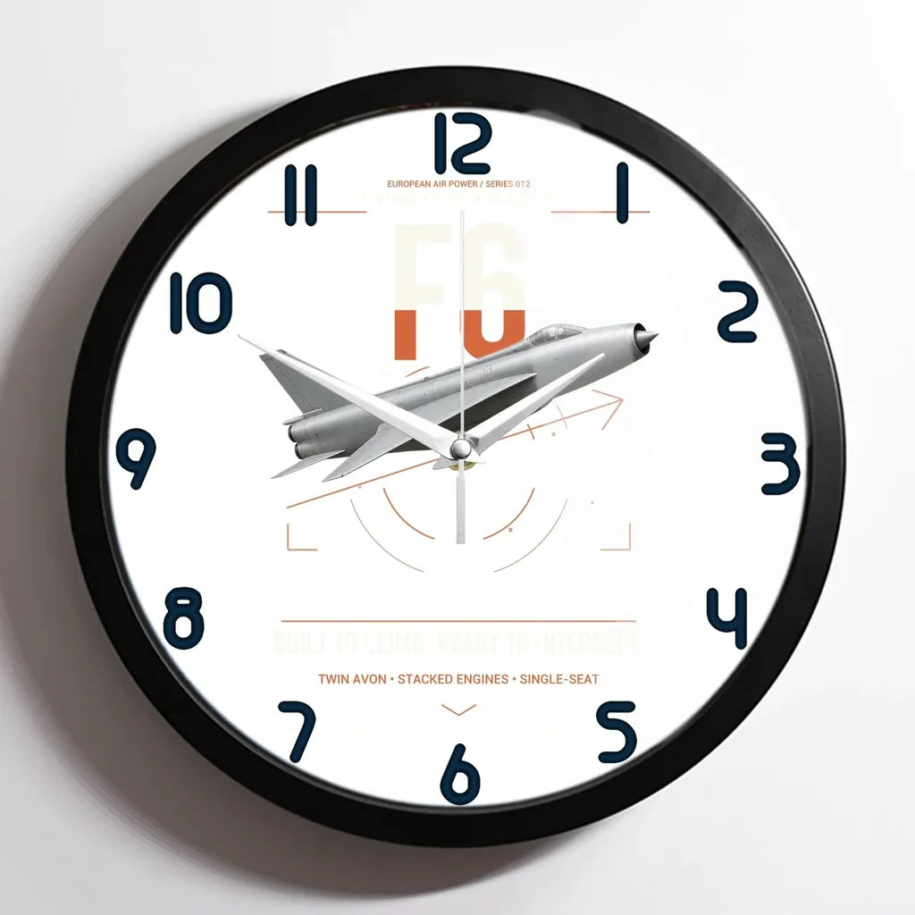 English Electric Lightning F6 design on white framed wall clock