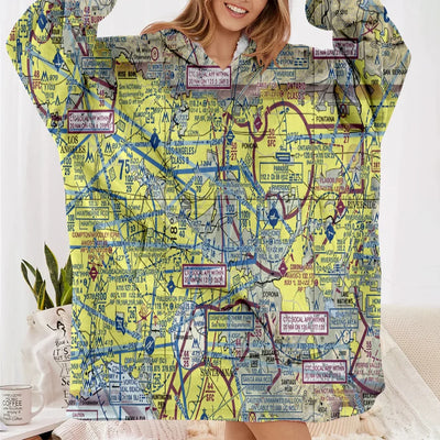 VFR Chart aviation design on soft fleece blanket hoodie.