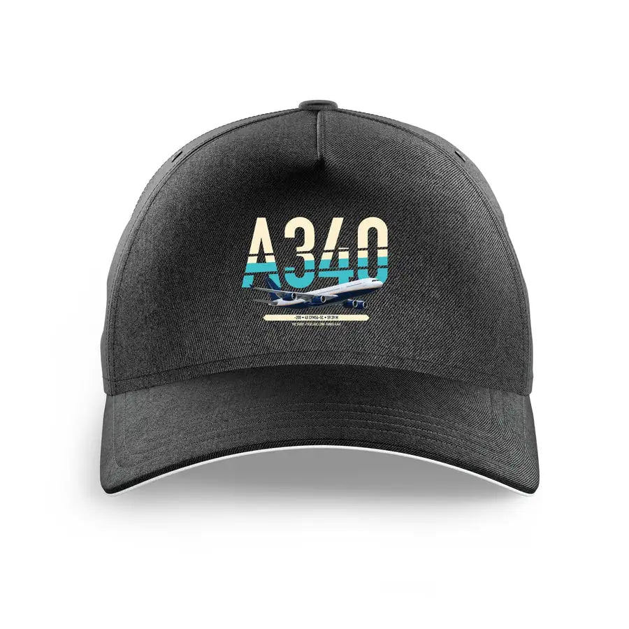Airbus A340-200 design on black printed hat