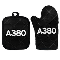 Thumbnail for Airbus A380 Flat Text Kitchen Glove & Holder aviation design on durable fabric with insulated lining kitchen glove holder.