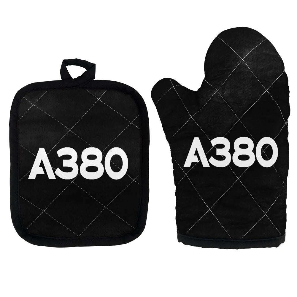 Airbus A380 Flat Text Kitchen Glove & Holder aviation design on durable fabric with insulated lining kitchen glove holder.