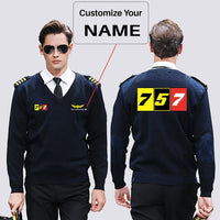 Thumbnail for Flat Colourful 757 aviation design on premium wool blend wool pilot sweater.