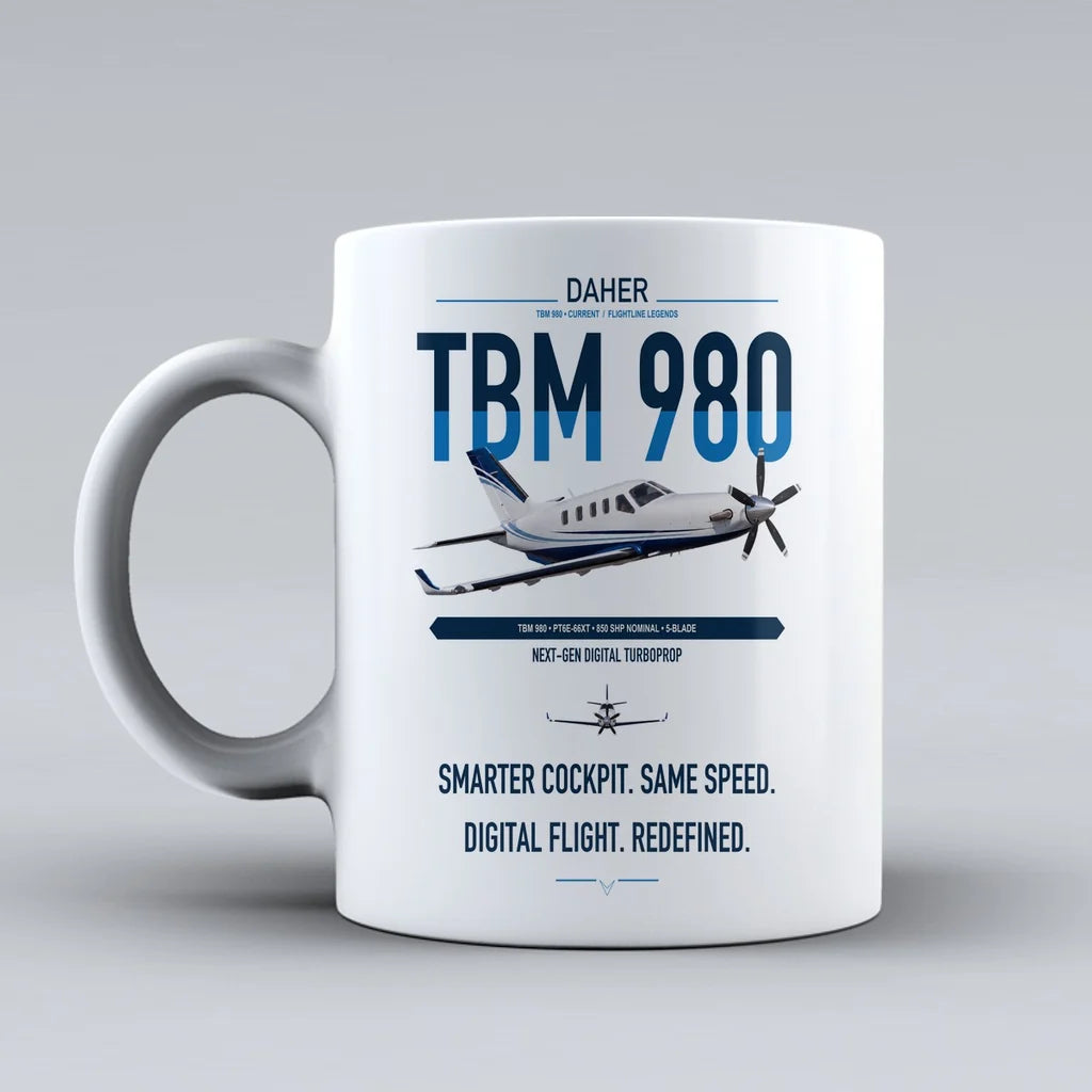 Daher TBM 980 design on white ceramic mug, double-side print