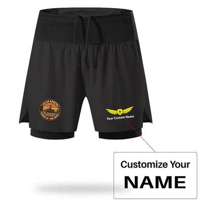 Retro Apache AH-64 aviation design on quick-dry polyester quick-dry fitness shorts.
