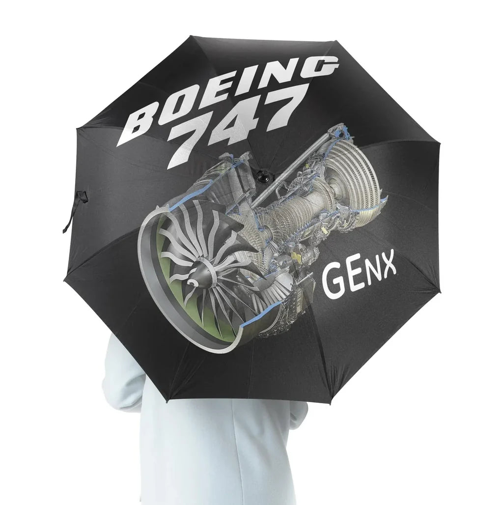 Boeing 747 & GENX Engine aviation design on windproof polyester umbrella.