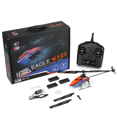 Side view of XK K127 4CH 6-axis Gyro Single Blade RC Helicopter RTF Remote Control Toy For Beginners aviation RC model in dur.