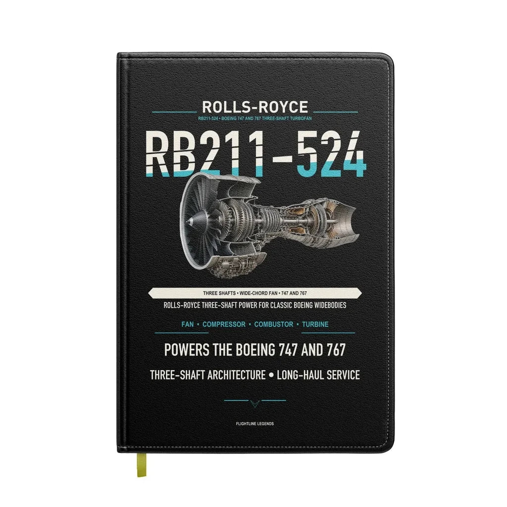RB211-524 design on black notebook