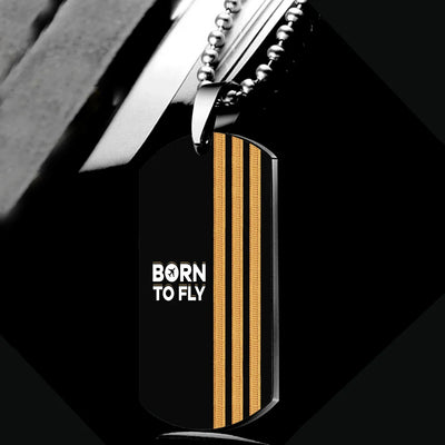 Born To Fly & Pilot Epaulettes (3 Lines) aviation-themed necklace, polished metal.