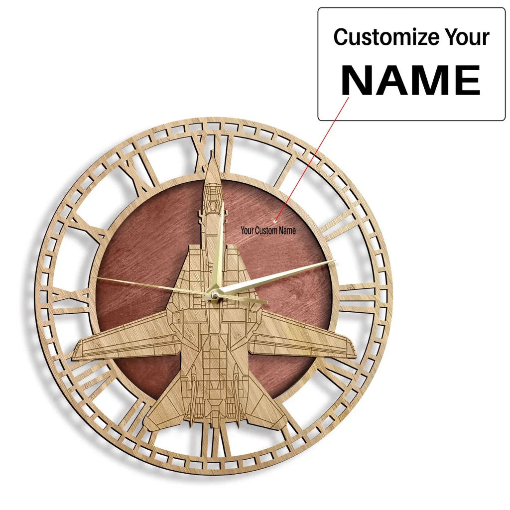 F-14 Tomcat aviation design on premium wood wooden wall clock.