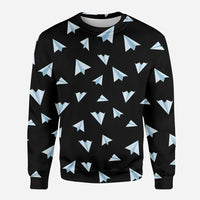 Thumbnail for Paper Airplanes (Black) aviation design printed on soft cotton blend 3D sweatshirt.