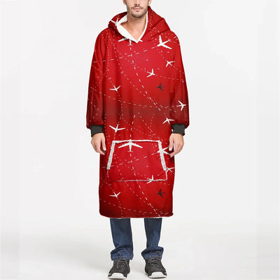 Travelling with Aircraft (Red) aviation design on soft fleece blanket hoodie.