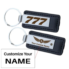 Boeing 777 Flat Text Faux Leather Key Chains