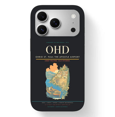 Ohrid Airport (OHD) design on black iPhone 17 Pro MagSafe case
