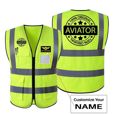 100 Original Aviator aviation design printed on high-visibility reflective fabric reflective vest.