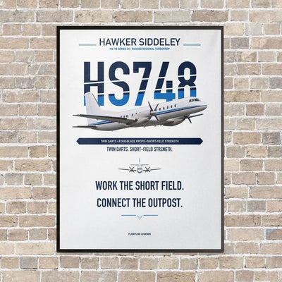 Hawker Siddeley HS 748 Series 2A vertical canvas print - framed - white background