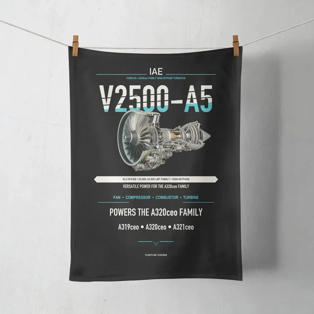 V2500-A5 design on black towel